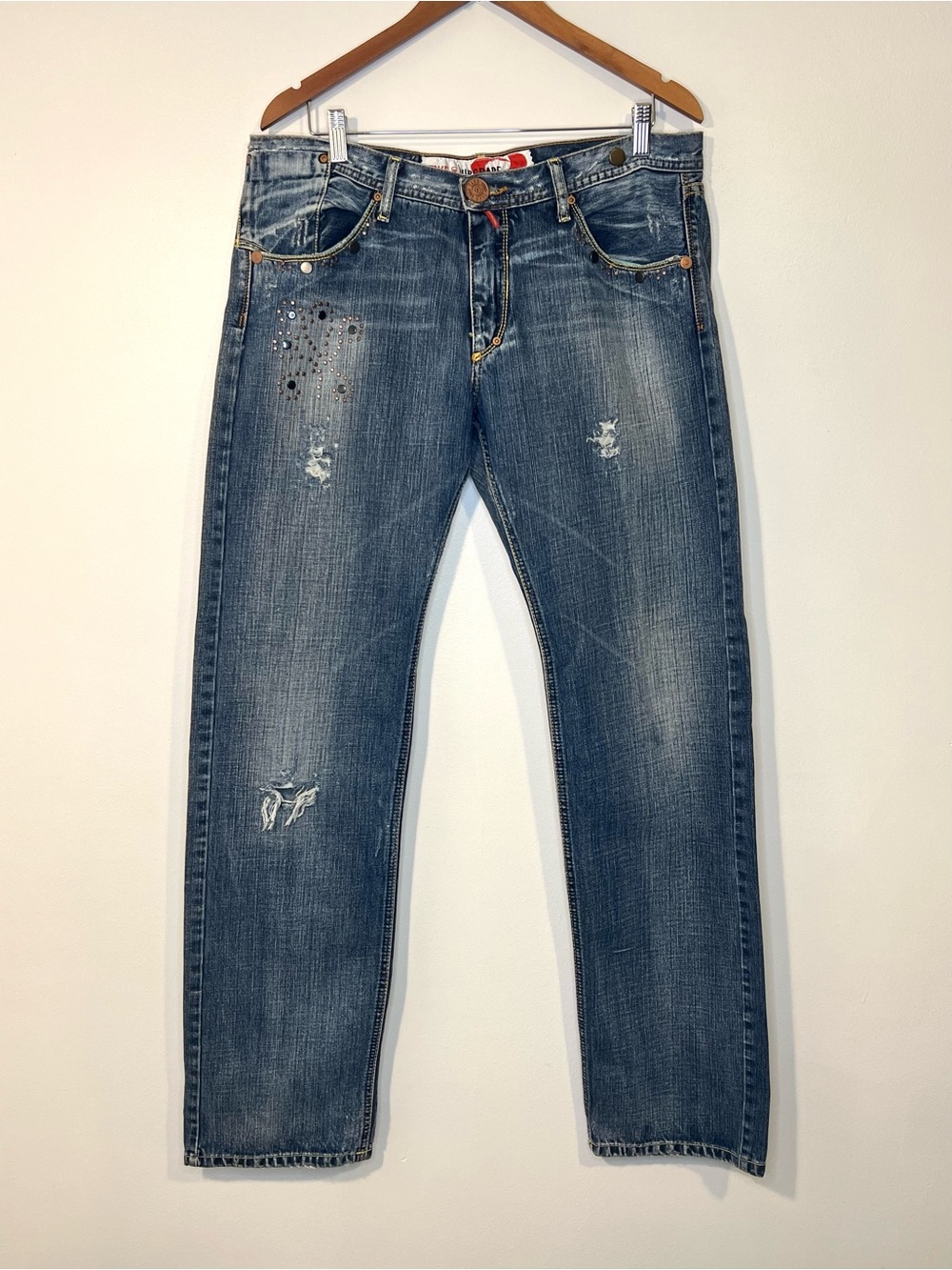 Rare Take.two Mens Y2K Embroidered Bead Art Jeans Made In Italy - Size 36